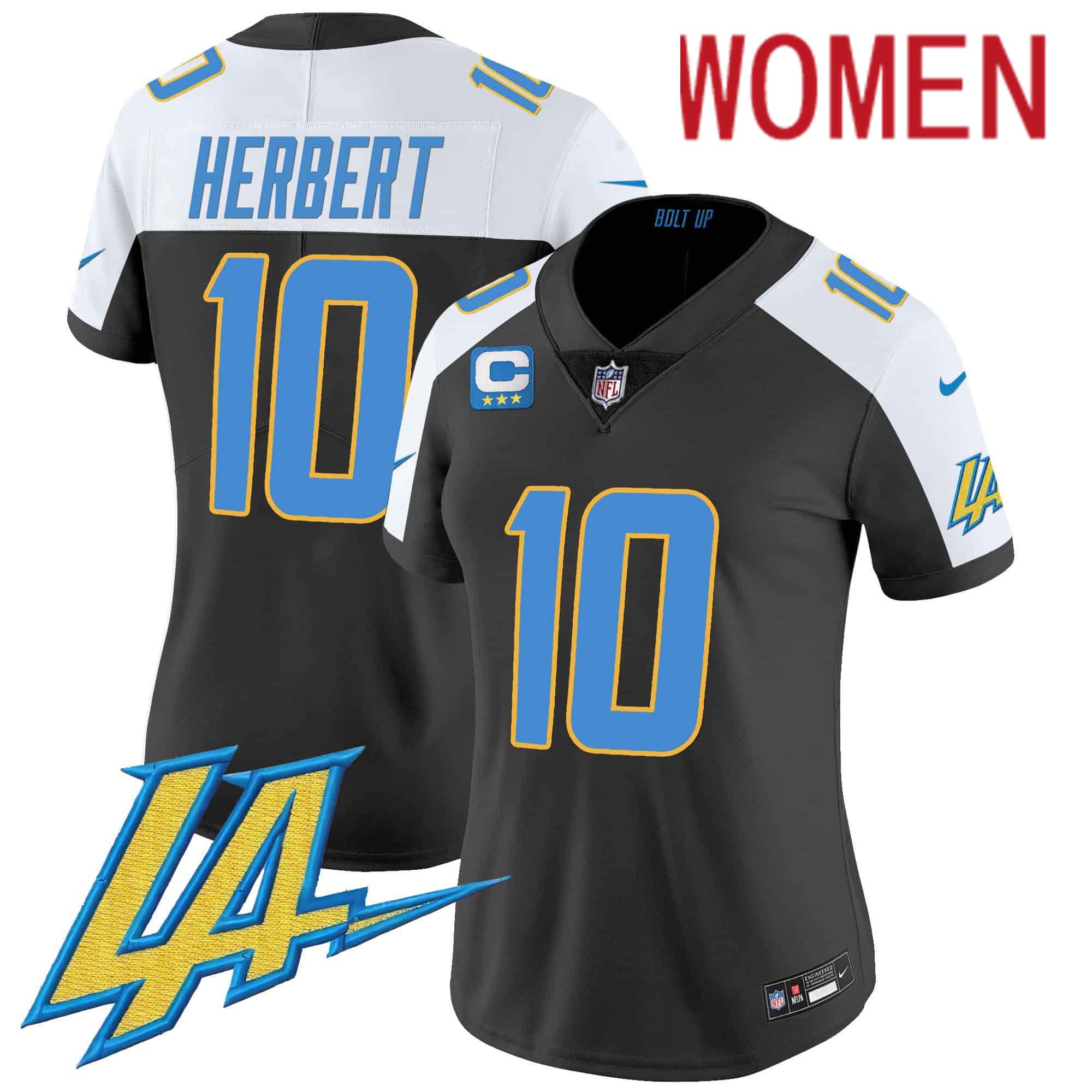 Women Los Angeles Chargers #10 Herbert Black 2024 Nike Vapor Limited NFL Jersey->women nfl jersey->Women Jersey